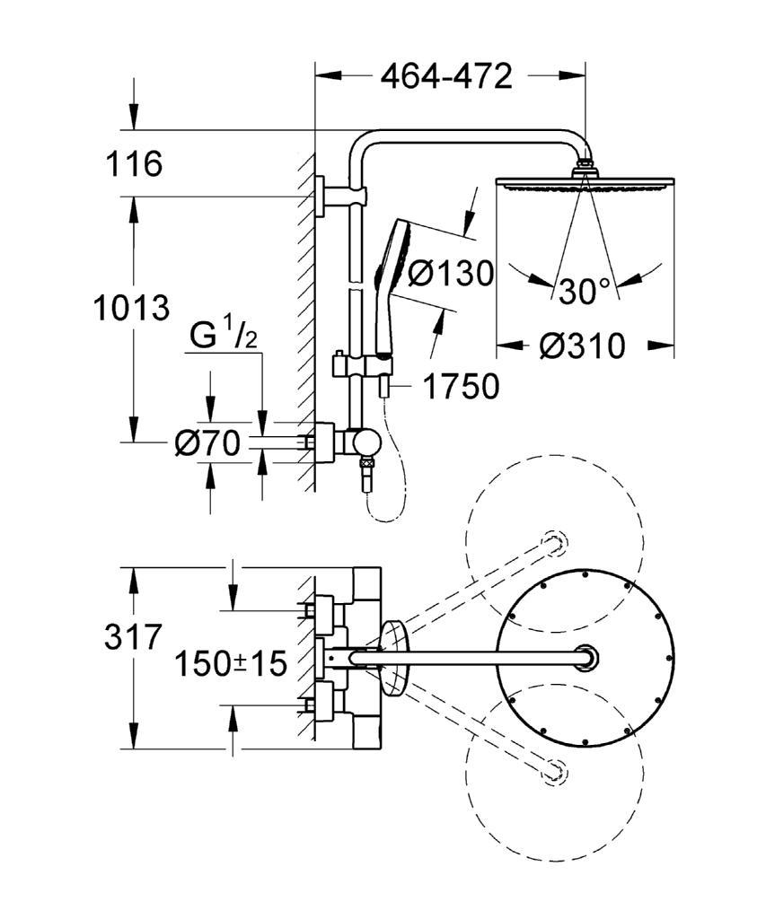 Colonne de Douche Grohe Rainshower avec Mitigeur thermostatique 27968000