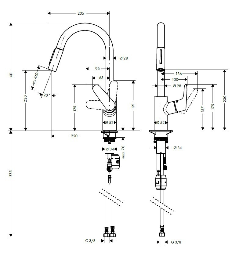 31815000 - HANSGROHE] Mitigeur évier Focus 240 - avec douchette 2 jets