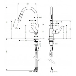 Focus M41 Mitigeur d&apos;évier 240 avec douchette extractible, 2 jets, Inox brossé (31815800)