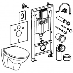  Pack WC Bâti-support Rapid SL + WC Bau Ceramic sans bride + Abattant softclose + Plaque chrome (39418000)