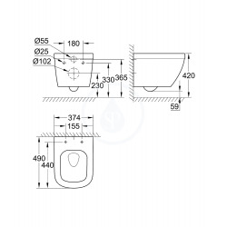  Euro Ceramic Cuvette WC suspendue compact avec PureGuard, Triple Vortex, blanc alpin (3920600H)