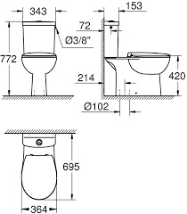 Pack WC à poser sortie horizontal, sans rebord Bau, GROHE