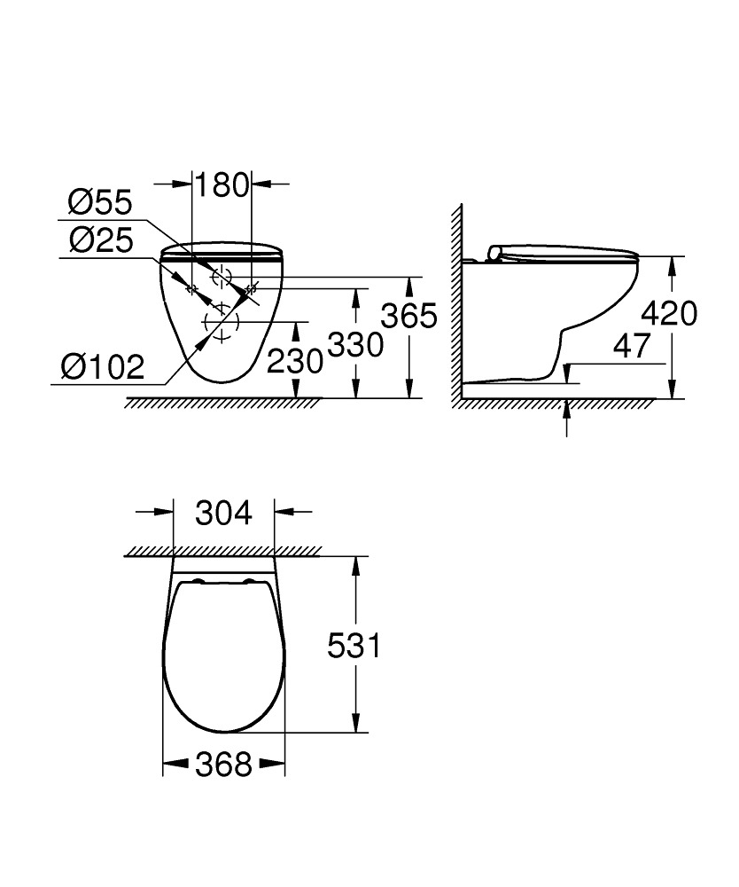 WC suspendu GROHE Bau (sans bride, 3/6l, pour réservoir encastré