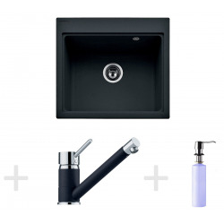 Franke Kit de cuisine G63, Évier en granit KSG 238, onyx + Mitigeur FG 7477, onyx + Distributeur de savon FD 300 (114.0365.090)