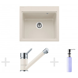 Franke Kit de cuisiné G63, Évier en granit KSG 238, vanille + Mitigeur FG 7477, vanille + Distributeur de savon FD 300 (114.0365.096)