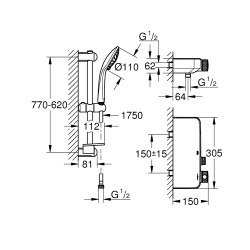  Grohtherm SmartControl Mitigeur thermostatique douche 1/2″ avec ensemble de douche (34721000)