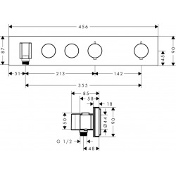 Module thermostatique Select encastré 460 x 90 mm avec 2 fonctions (18355000)