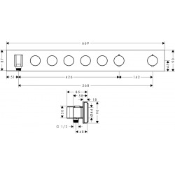 Module thermostatique Select encastré 670 x 90 mm avec 5 fonctions (18358000)