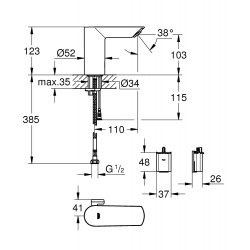 Bau Cosmopolitan E Mitigeur lavabo infrarouge 1/2″ avec limiteur de température ajustable, Chromé (36453000)  Bau Cosmopolitan E Mitigeur lavabo infrarouge 1/2″ avec limiteur de température ajustable, Chromé (36453000)