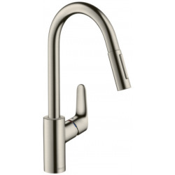 Hansgrohe Focus M41 240 Mitigeur de cuisine avec douchette extractible 2 jets, sBox, Aspect acier inox (73880800)