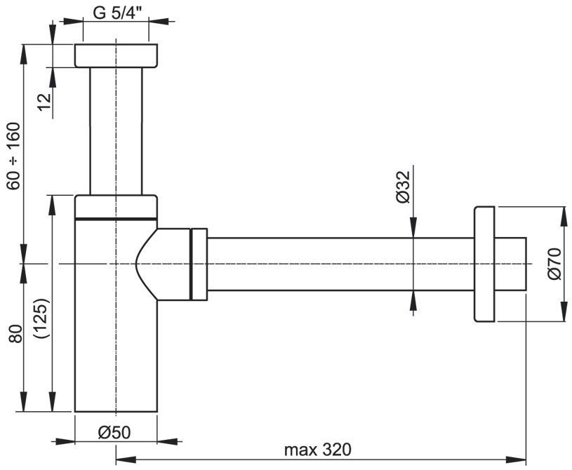 Auralum Siphon de Lavabo Tube Universel Diamètre de 32mm Siphon en