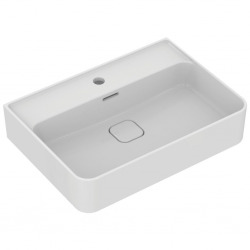 Strada II Lavabo 600x430 mm blanc, 1 trou de robinet, couvercle de vidage en porcelaine inclus, non meulé (T300001)
