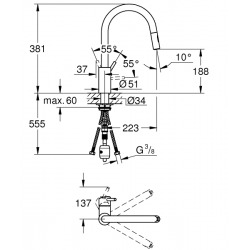 CONCETTO Mitigeur monocommande pour évier avec douchette extractible 2 jets, Supersteel (31483DC2)  CONCETTO Mitigeur monocommande pour évier avec douchette extractible 2 jets, Supersteel (31483DC2)