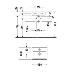  Vero Lave-mains Med sans trop-plein, avec plage de robinetterie, 450 mm