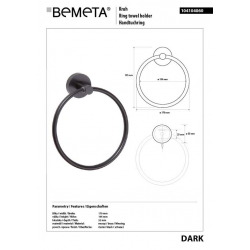 BEMETA Porte serviette anneau DARK en laiton noir 17x 19,5x 5,5cm / ø 15cm (XB402)