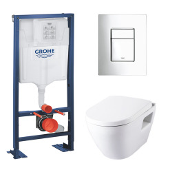 Rapid SL + Cuvette serel Solido compact/abattant frein de chute + Plaque de commande + Set isolation phonique (AutoportantSM10)