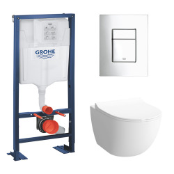 Rapid SL + Sento Rim-Ex Wall-Hung Wc Pan + soft close seat + Flush plate + Pad damping sound (Autoportantsento)