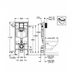 Pack WC Grohe Rapid SL + Cuvette Villeroy & Boch + Plaque de commande Grohe Skate Chrome