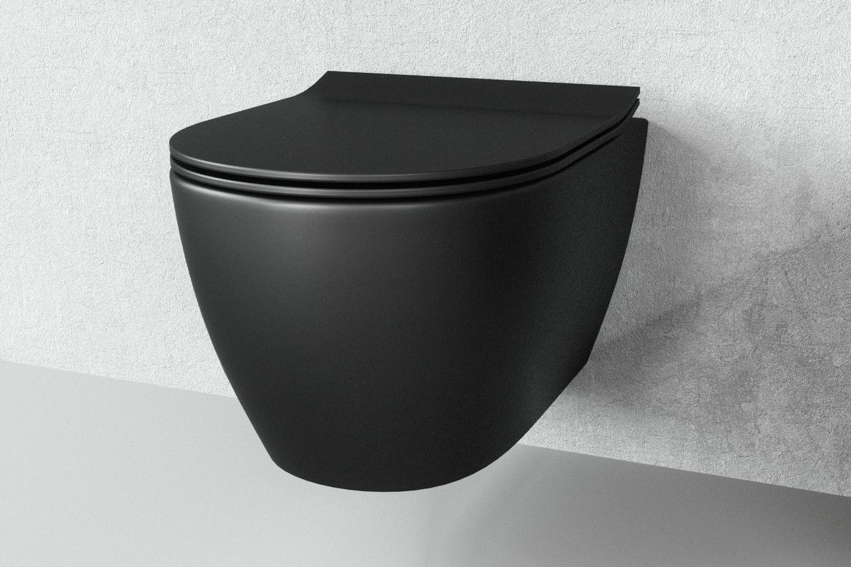 Porte-balai WC suspendu design noir mat doré Verona