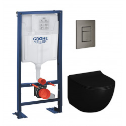 Pack Rapid SL autoportant + plaque hard graphite brossé + WC suspendu SENTO + abattant noir mat
