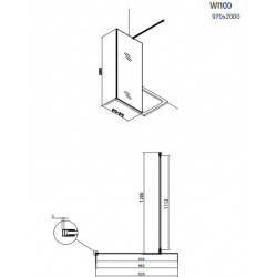 Paroi de douche à l'italienne 97x200 cm Walk-in, anti-calcaire, verre transparent (WI100)