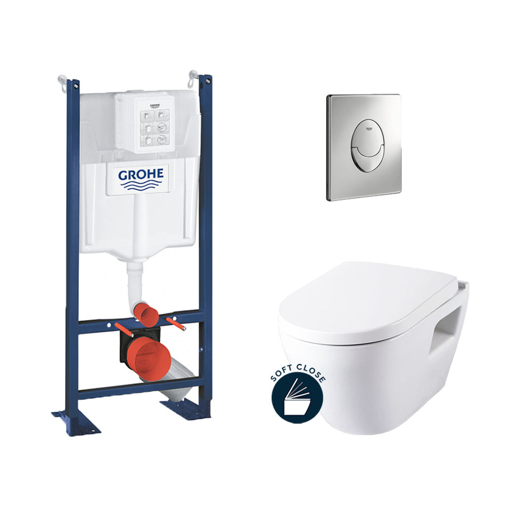 Pack Wc Suspendu Bâti Universel Horizontal Solido Euro Cosmo Grohe Grohe Pack WC Rapid SL autoportant + cuvette SM10 + plaque Skate Air chrome  (ProjectSM10-2) - Livea Sanitaire