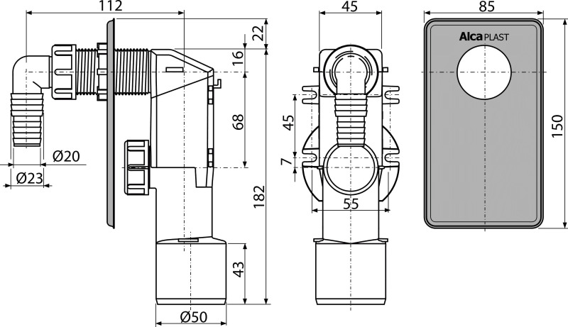 Siphon encastré avec alimentation pour machine à laver Banyo pour