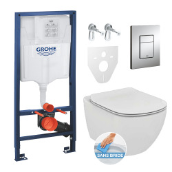 Pack WC Rapid SL GROHE + Cuvette Ideal Standard Tesi Aquablade + Plaque de commande Grohe Skate Chrome