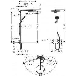Showerpipe Raindance Select S 300 1jet, Bras de douche 450mm (27114000)  Showerpipe Raindance Select S 300 1jet, Bras de douche 450mm (27114000)