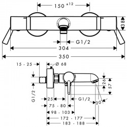  Ecostat Comfort Care Mitigeur Thermostatique bain/douche PMR avec poignées extra longues, Chrome (13115000)