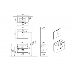 Mia ensemble avec meuble préassemblé 79x61x39,5 cm + miroir + lavabo + éclairage LED, anthracite brillant (MIASET80A)