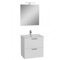 Mia ensemble meuble préassemblé 59x61x39,5 cm avec miroir, lavabo et éclairage LED, Blanc brillant (MIASET60B)