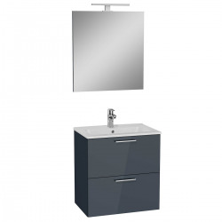 Mia ensemble meuble préassemblé 59x61x39,5 cm avec lavabo, miroir et éclairage LED, Anthracite brillant (MIASET60A)