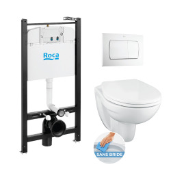 Pack Bâti-support ROCA ACTIVE + WC suspendu Porcher sans bride + plaque de commande blanche (RocaActivePorcher-1)