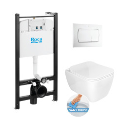 Pack Bâti-support ROCA ACTIVE + WC sans bride Glacera Havana + abattant ultra fin + plaque blanche (RocaActiveHavana-1)