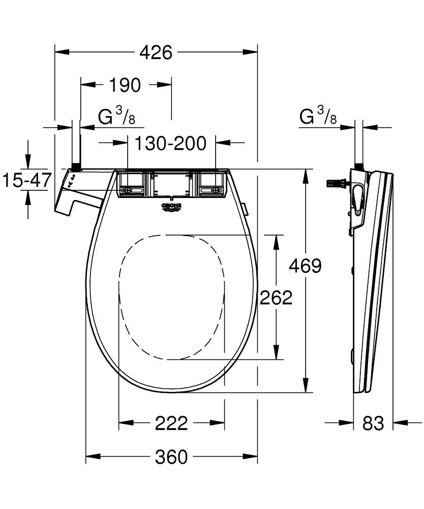 GROHE Bau céramique WC suspendu sans bride 36.8x53.1cm avec