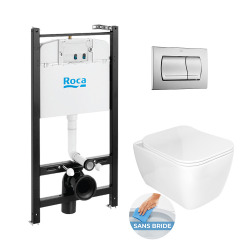 Pack Bâti-support ROCA ACTIVE + WC sans bride Glacera Havana + abattant ultra fin + plaque blanche (RocaActiveHavana-1)