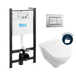 Pack Bâti-support ROCA ACTIVE + WC Villeroy & Boch O.Novo + abattant softclose + plaque blanche (RocaActiveO.Novo-1)