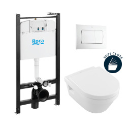 Pack Bâti-support ROCA ACTIVE + WC Villeroy & Boch Architectura + plaque de commande blanche (RocaActiveArchitectura-1)