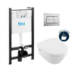 Pack Bâti-support ROCA ACTIVE + WC Villeroy & Boch Architectura + plaque de commande blanche (RocaActiveArchitectura-1)