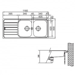  Spark SKX621 Évier 116x50cm avec double cuve et égouttoir à gauche, en Inox Franke (101.0504.083)