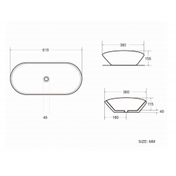  Vasque à poser Infinitio 61,5 x 36 x 15,5 cm sans trop-plein, blanc (SATINF61536)