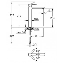 Lineare, mitigeur monocommande lavabo taille XL, Hard Graphite brossé (23405AL1)