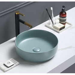 Set vasque à poser 39x39x12cm sans trop-plein + bonde à écoulement libre Infinitio vert mat SetSATINF-vert