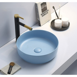 Set vasque à poser 39x39x12cm sans trop-plein + bonde à écoulement libre Infinitio bleu mat SetSATINF-bleu
