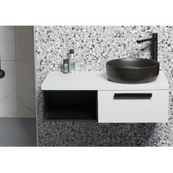 Set vasque à poser 39x39x12cm sans trop-plein + bonde à écoulement libre Infinitio noir mat SetSATINF-noir