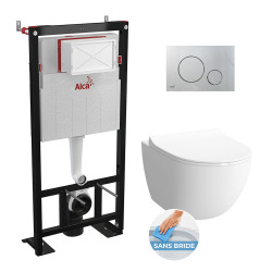 Set complet bati support autoportant + WC suspendu Vitra Sento sans bride + plaque chrome mat (AlcaSento-5)