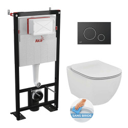 Set complet bati support autoportant + WC Ideal Standard Tesi Aquablade sans bride + plaque noire mate (AlcaTesi-7)