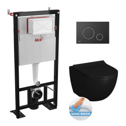 Set complet bati support autoportant + WC suspendu Vitra Sento noir mat sans bride + plaque noire mate (AlcaBlackSento-7)