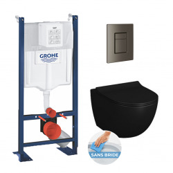 Pack WC Vitra Black Sento sans bride + ensemble Rapid SL autoportant NF + plaque Hard Graphite (ProjectBlackSento-1/BP)
